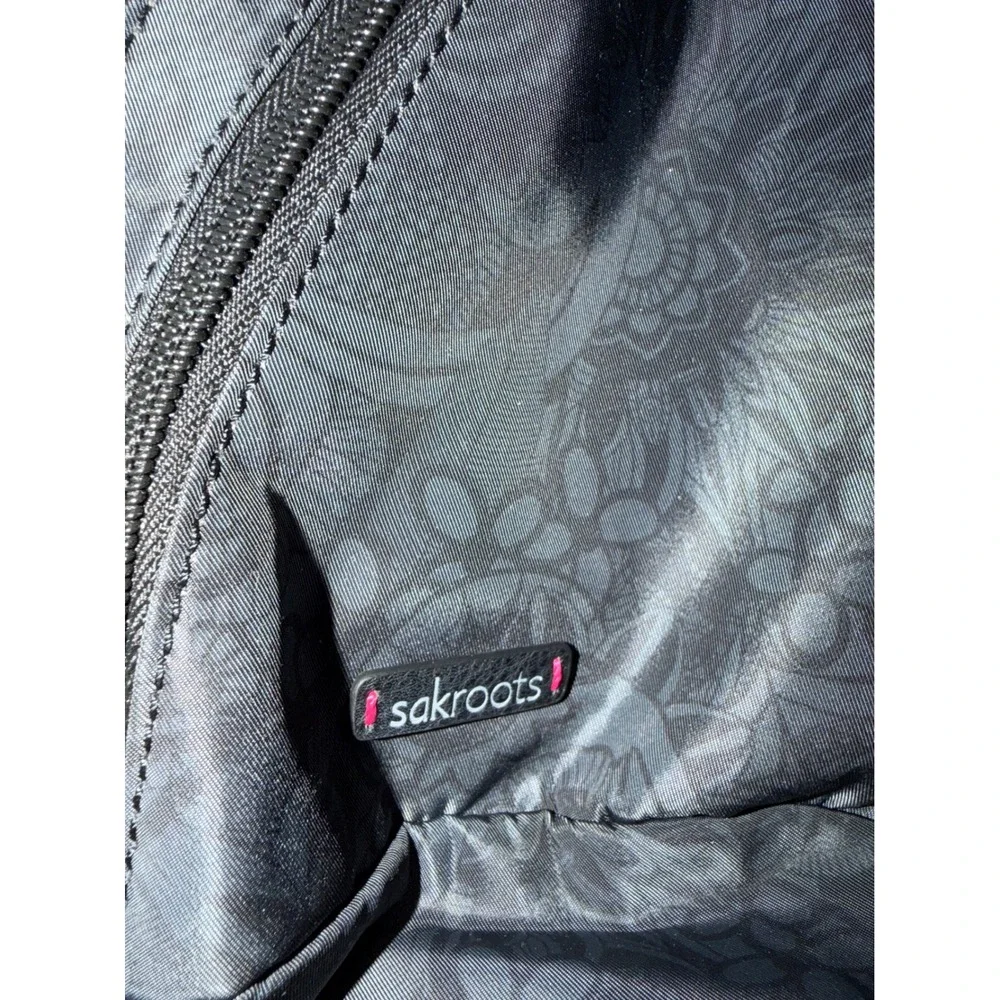 Sakroots Grey Floral Sling Backpack Adjustable Strap Mesh Back Travel Bag - Picture 2 of 3